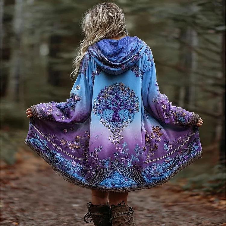 European and American Plus Size Women's Hooded Printed Trench Coat, Mid-Length Sweatshirt Cardigan for 2025 Autumn/Winter.