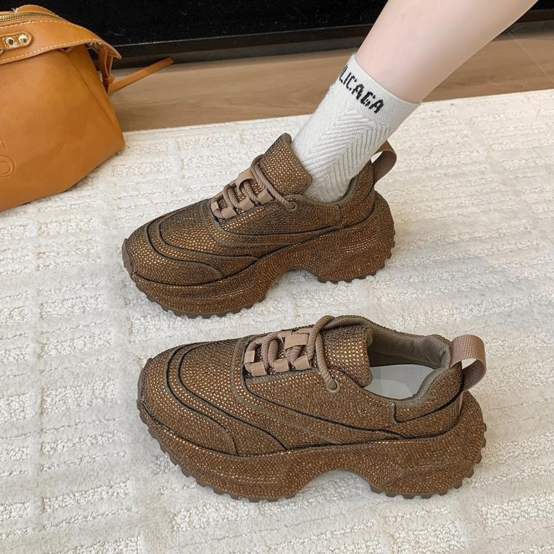 Fashion Crystal Women Sport Shoes Casual Flats Sneakers Luxury 2025 Fashion New Winter Walking Hiking Shoes Running Lace Up Zapatillas