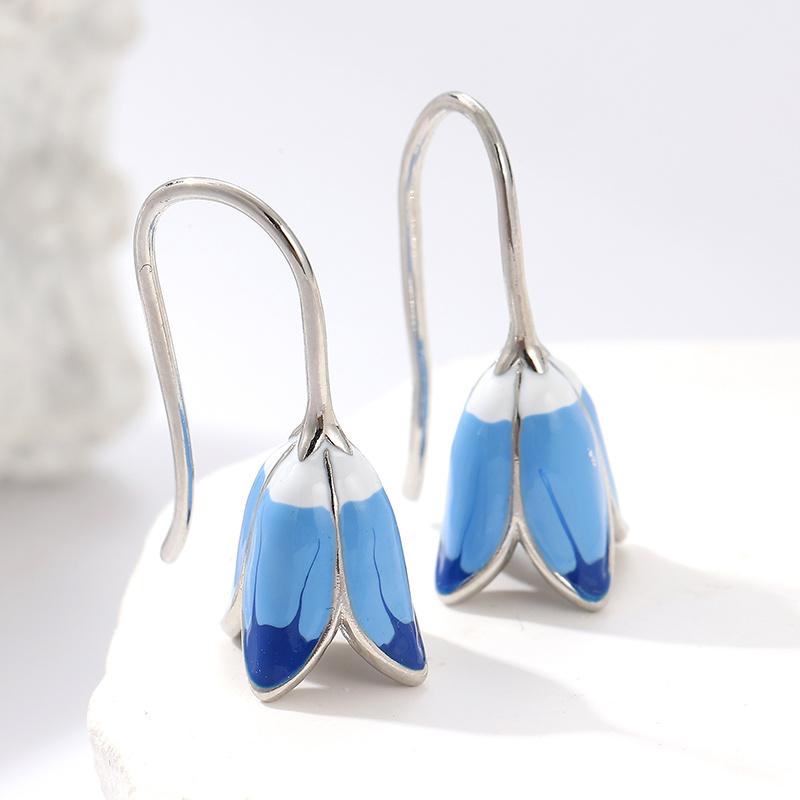 Exquisite Blue Wind Chime Flower-shaped Pendant Earrings Women's  Elegant Jewelry Accessories Gifts Fit for Daily Wearing