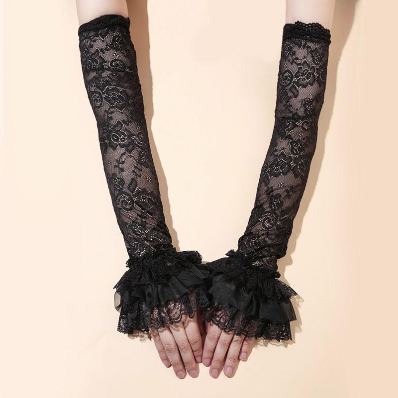 Girl Beautiful Flowers Lace Gloves Trendy Summer Sun Protection Hollow Out Sweet Long Arm Sleeves Fingerless Wedding Gloves