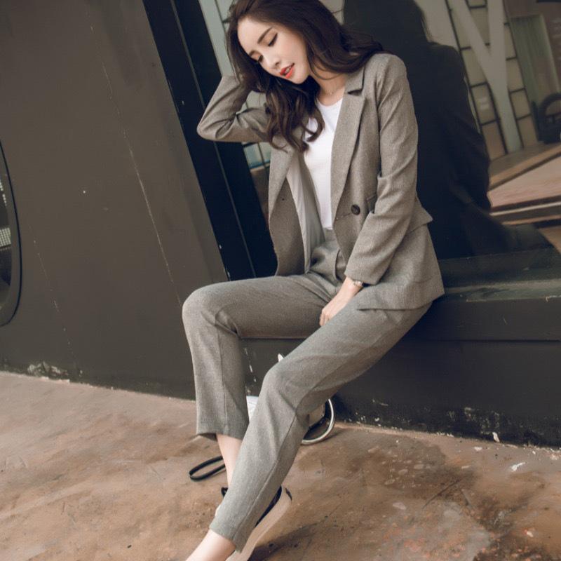 

Korean Double Pocket Women s Suit & Trousers Set - Spring/Autumn Extra Large чёрный