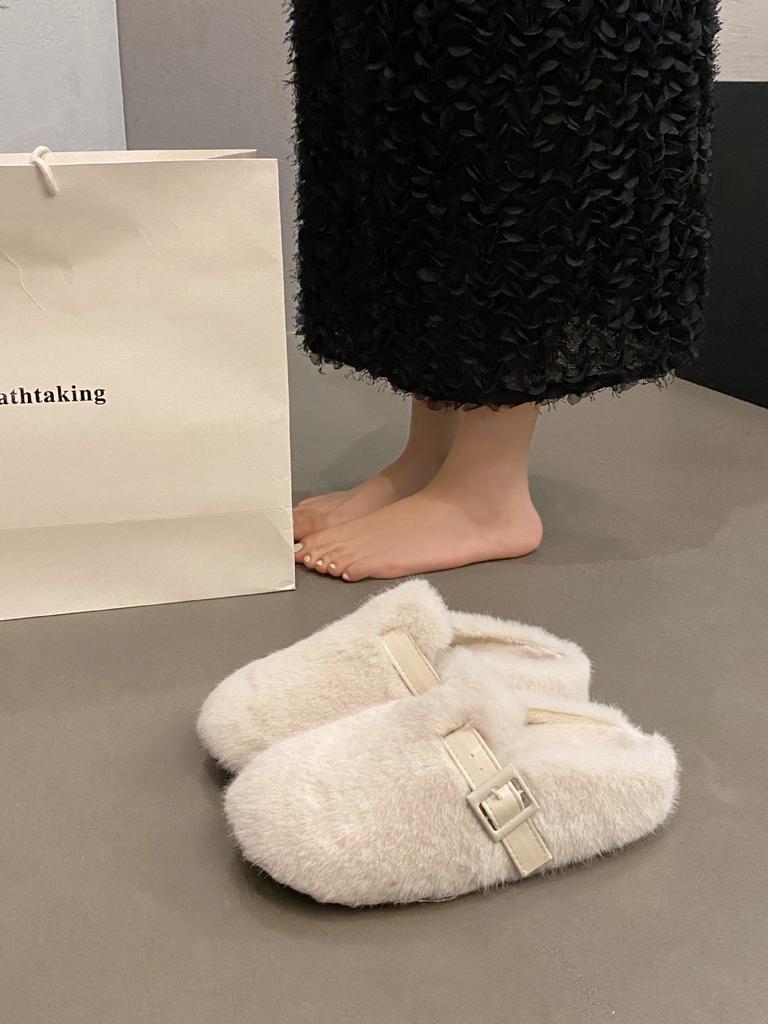 Mao Mao Slippers Women's Outer Wear 2025 New Autumn and Winter One-pedal Fashion Out Bag Head Half Drag Cotton Slippers Mao Mao Shoes