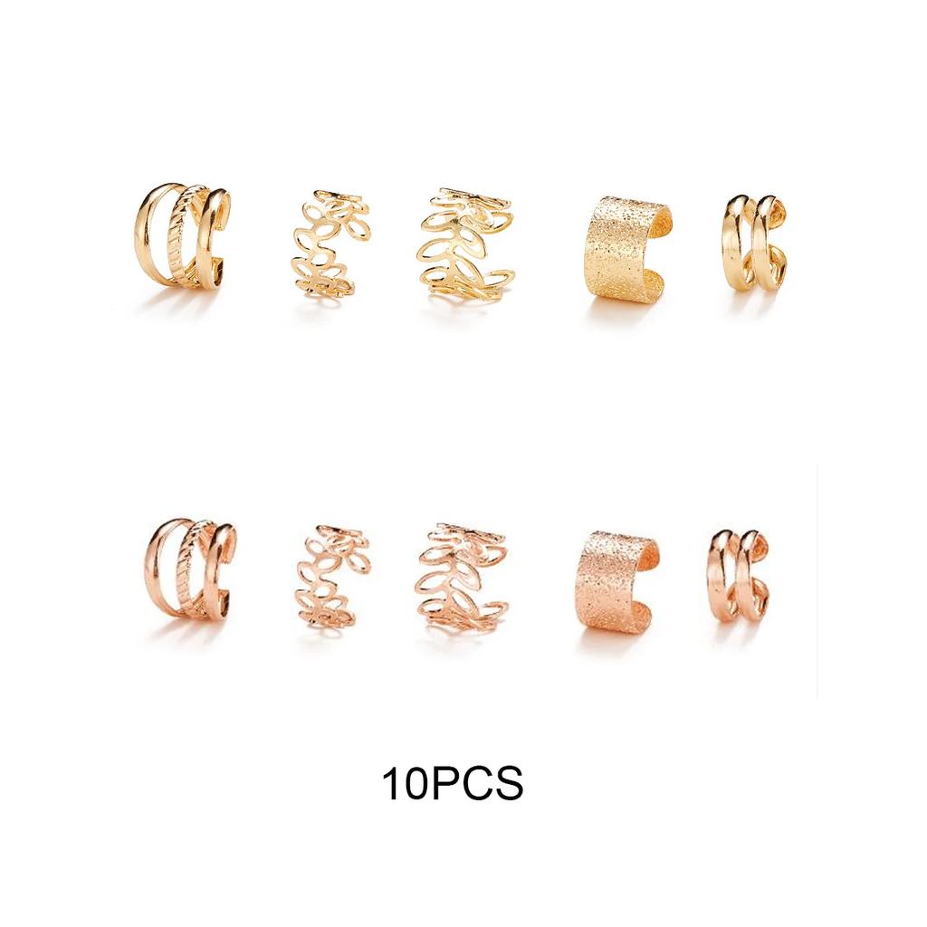 10 Pcs Leaves Clip Earrings for Women Rose Gold Color Creative Simple C Ear Cuff Non-Piercing Ear Clips Set Trend Jewelry Gift