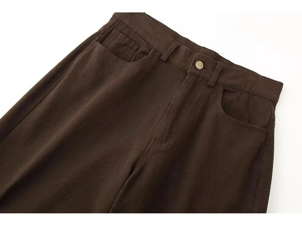 European & American Women's Retro Slim Single-Breasted Denim Set with Wide-Leg Pants - Trendy Fashion Style