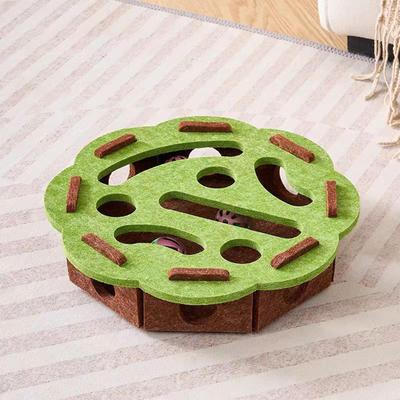 Jouet Puzzle pour Chat avec Clochette Interactif Chaton Chat de compagnie Labyrinthe Puzzle Feutre Chat Teaser Balle à clochette Fournitures pour animaux de compagnie pour Enrichissement Mental