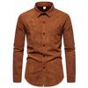 Men's Retro Solid Color Shirts Long Sleeve Shirt Jacket Casual Business Shirt for Men Lightweight Work Corduroy Lapel Shirts