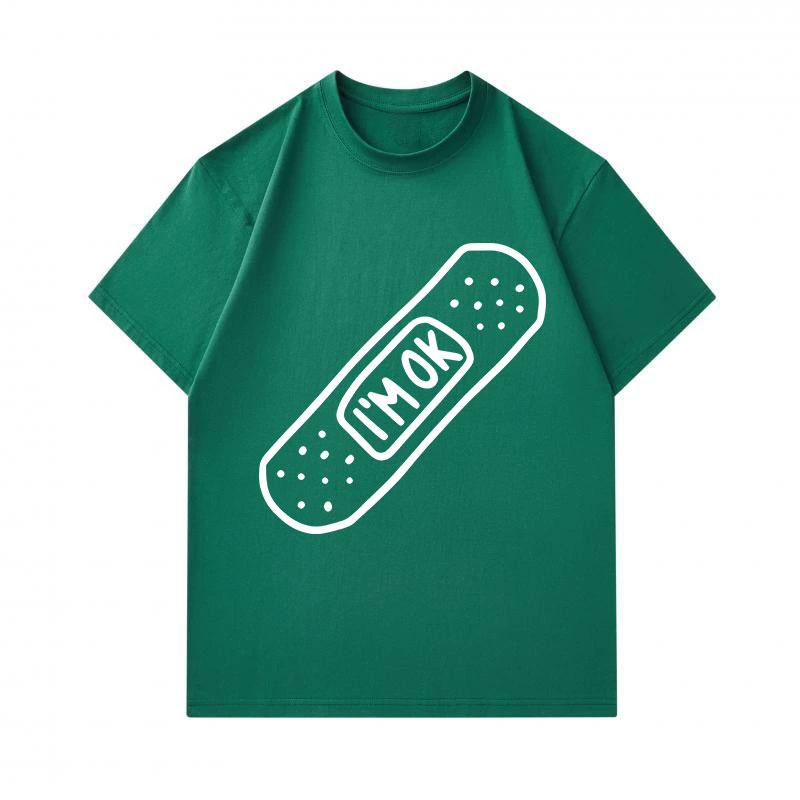 Men's 100% Cotton Crew Neck Short Sleeve T-Shirt, Casual I'm OK Bandage Printed Soft Breathable Lightweight Tee, Comfortable Daily Wear Summer Top for
