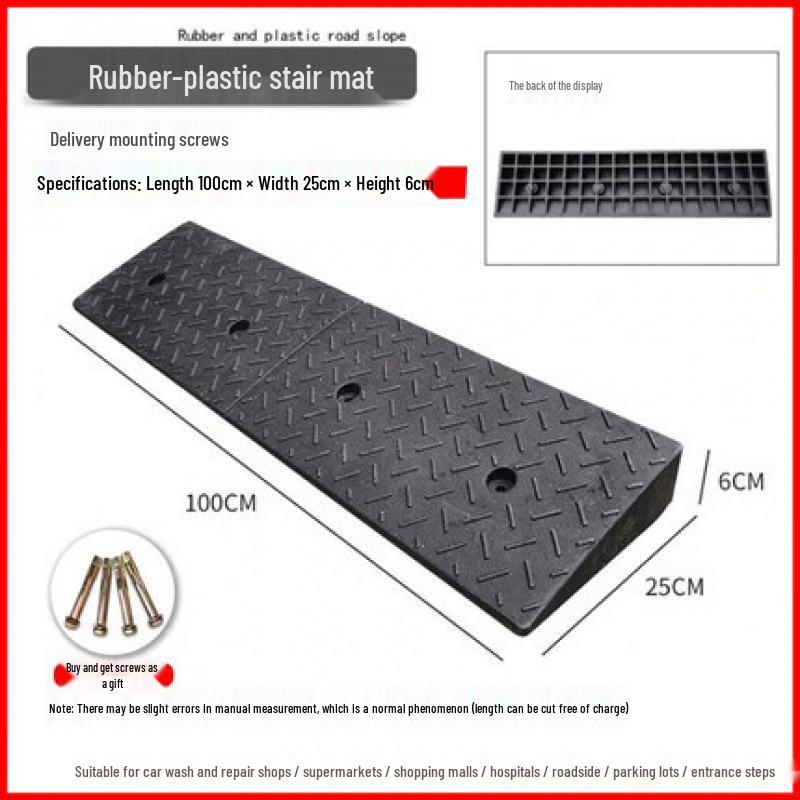 Rubber-Plastic Car Ramp: Slope Mat, Curb Edge, Uphill Climb, Triangle Speed Bump