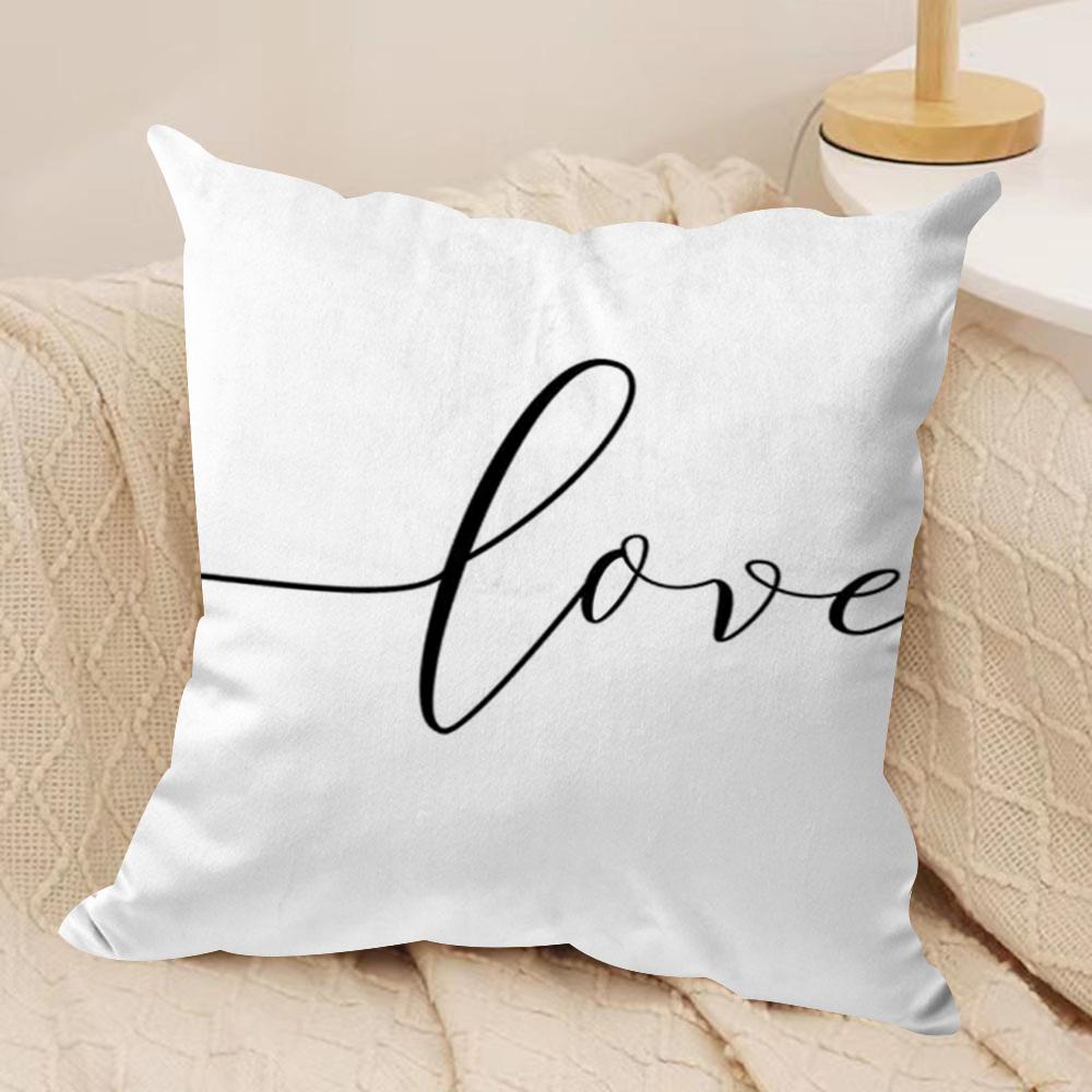 Black White Couple Line Cushion Cover Soft Plush Fabric Double-Sided Printed Sofa Cushion Cover for All Seasons Home Decor Gift