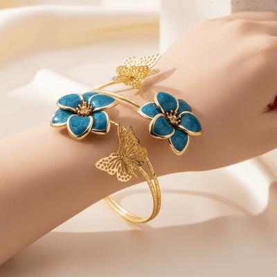 Artistic Drip Oil Flower Arm Ring Vintage Adjustable Enamel Glaze Armband Armlet Exquisite Butterfly Open Bangle Special Events