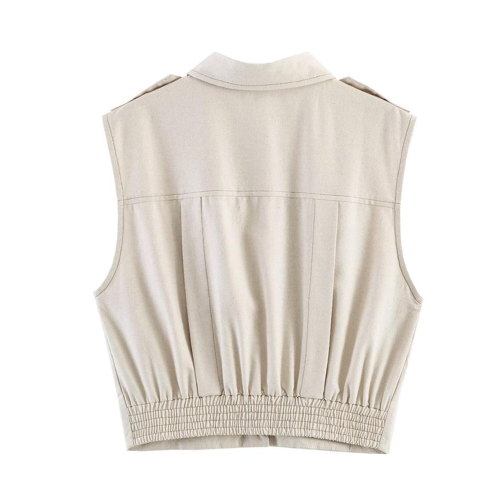 European and American style wholesale women's clothing, fashionable versatile and elegant cross-border casual linen sleeveless top
