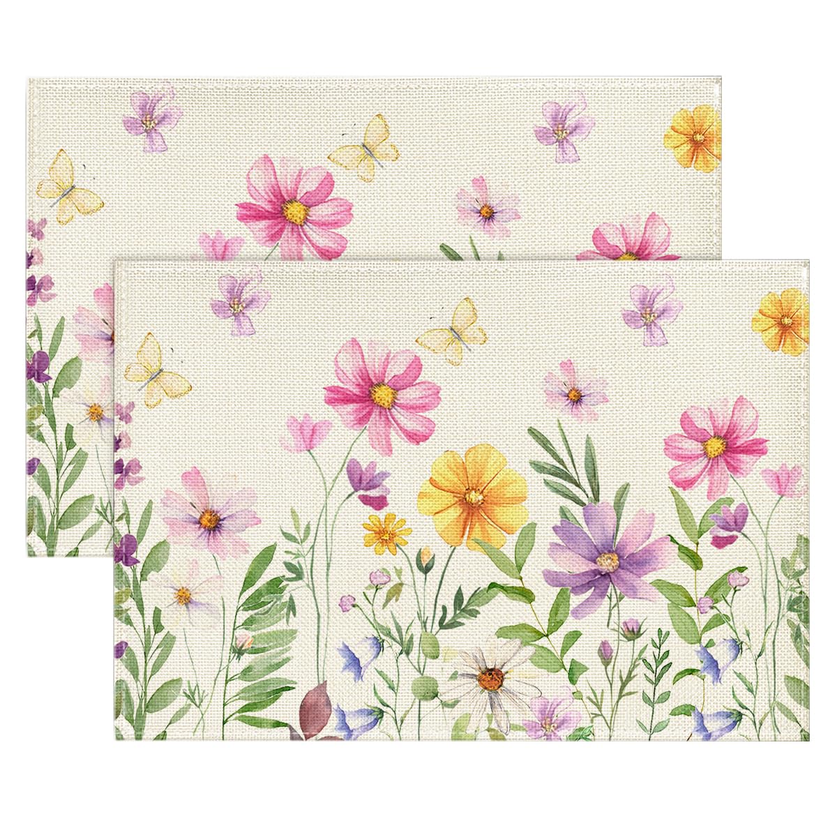 

Floral Butterfly Summer Placemats Set of 4, 12x18 Inch Seasonal Spring Placemats for Party Kitchen Dining Summer Decoration 12 x 18 , Rectangular 2 Pcs