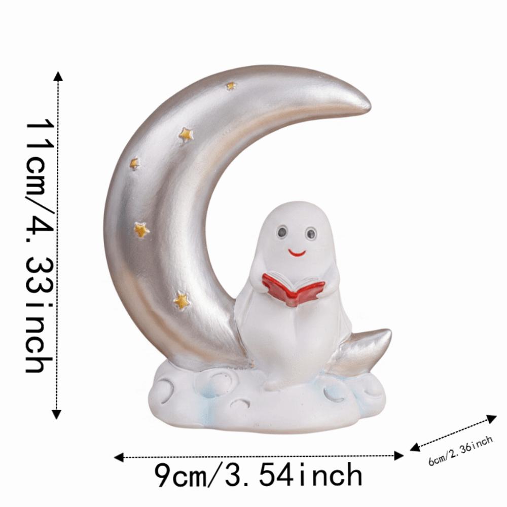 Compact Size Ghost Moon Table Decor Smooth Finish Halloween Resin Ornament Festival Gift