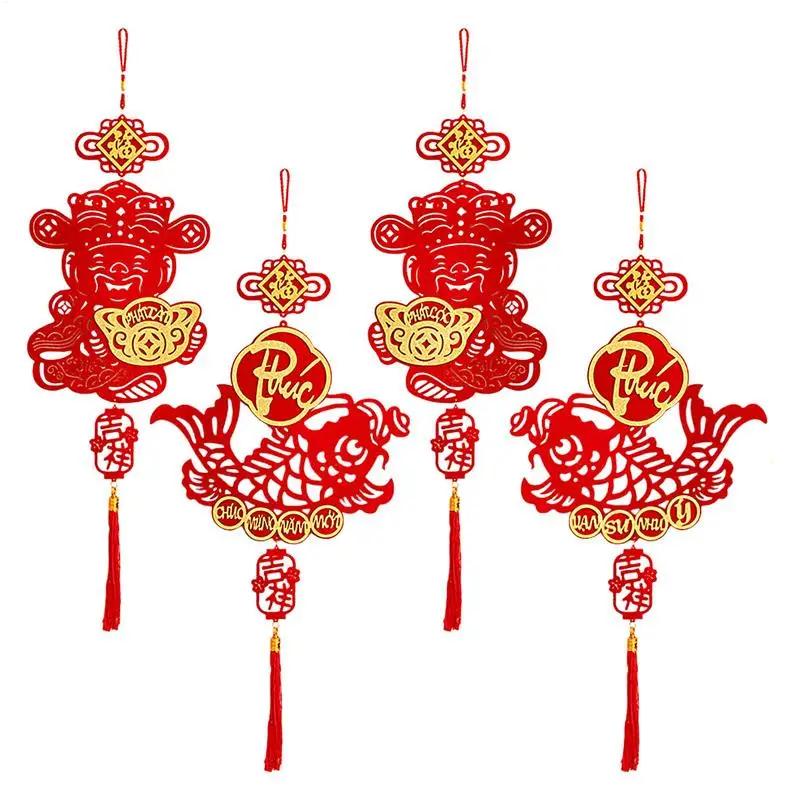 Vietnamese New Year Hangable Ornament 2025 Spring Festival Blessing Tassel Ornament Lucky Character Pendants Holiday Home