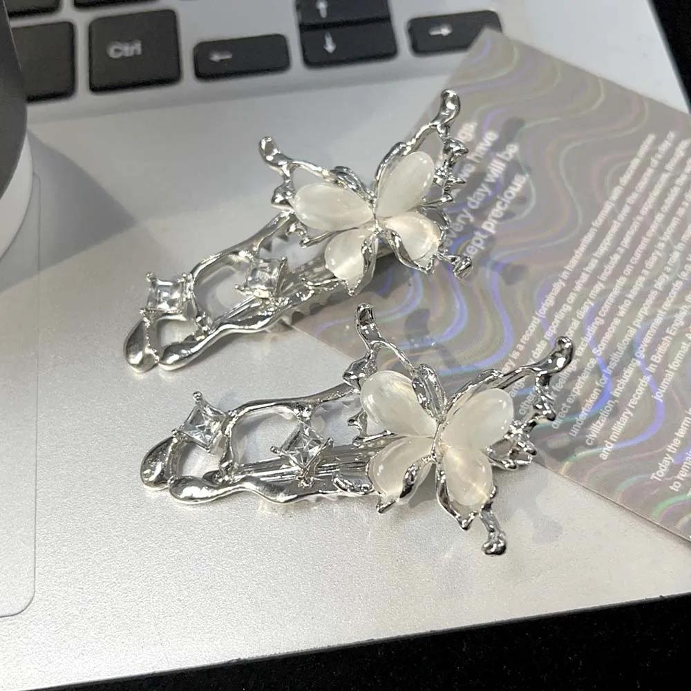 1/4pcs Y2K Irregular Liquid Metal Hairpin Butterfly Zircon Hair Clips Girl Fashion Silver Bang Clip For Women Hair Accessories