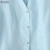 ZANZEA Women Casual V-Neck Solid Color 3/4 Sleeve Blouse