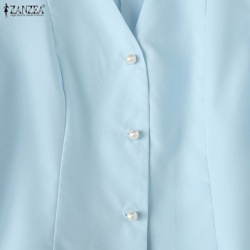 ZANZEA Women Casual V-Neck Solid Color 3/4 Sleeve Blouse