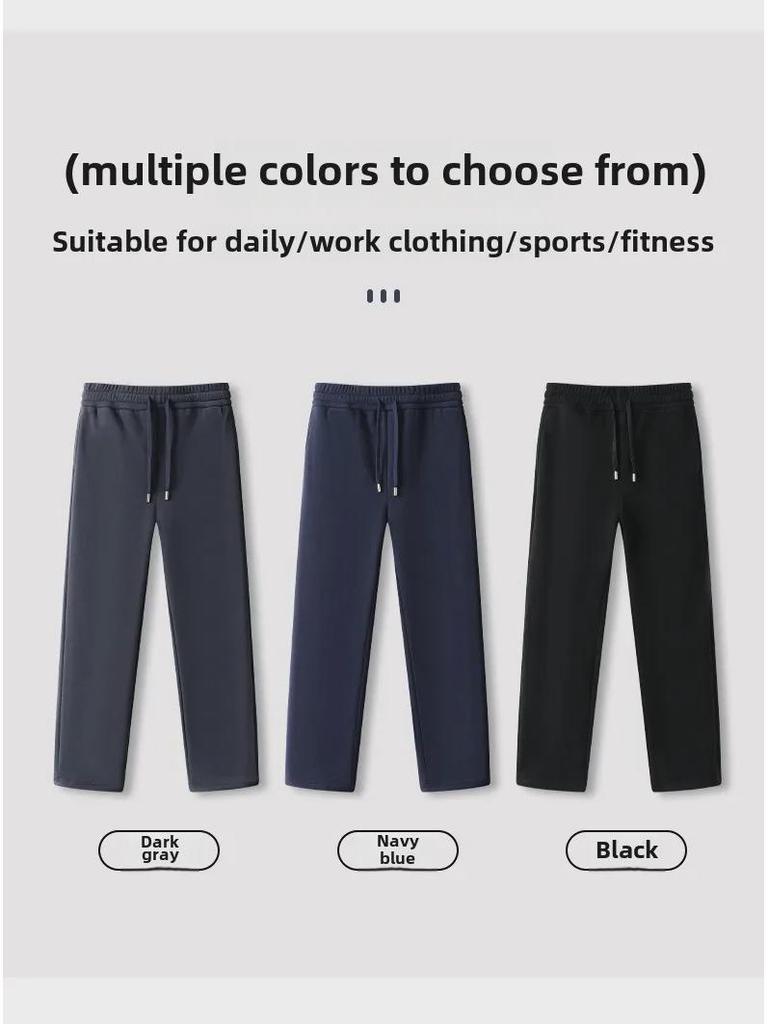 Pantaloni da tuta casual da uomo in lana-seta caldi foderati in velluto larghi per primavera, autunno e inverno