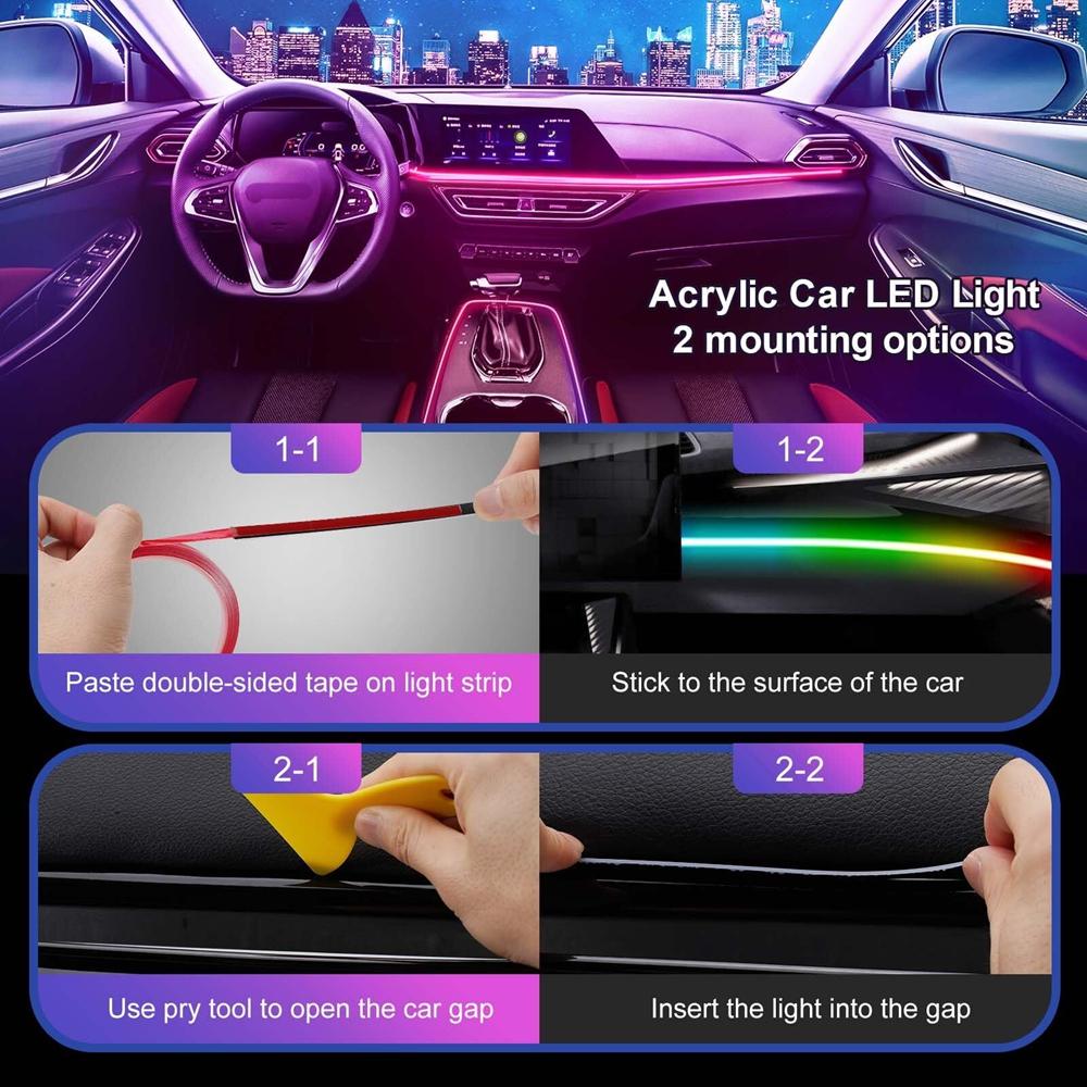 Acrylic Interior Car LED Light Strip with APP RGB Auto Atmosphere Lamp Decoration USB Neon Ambient Light Srrip Music Sync Rhythm Neon Lights 4