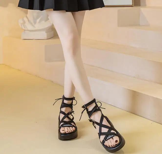 6cm Air Mesh Breathable Genuine Leather Stretch Ankle Boots Weave Shoes Hollow Boots Woman Zip Casual Sandals Summer