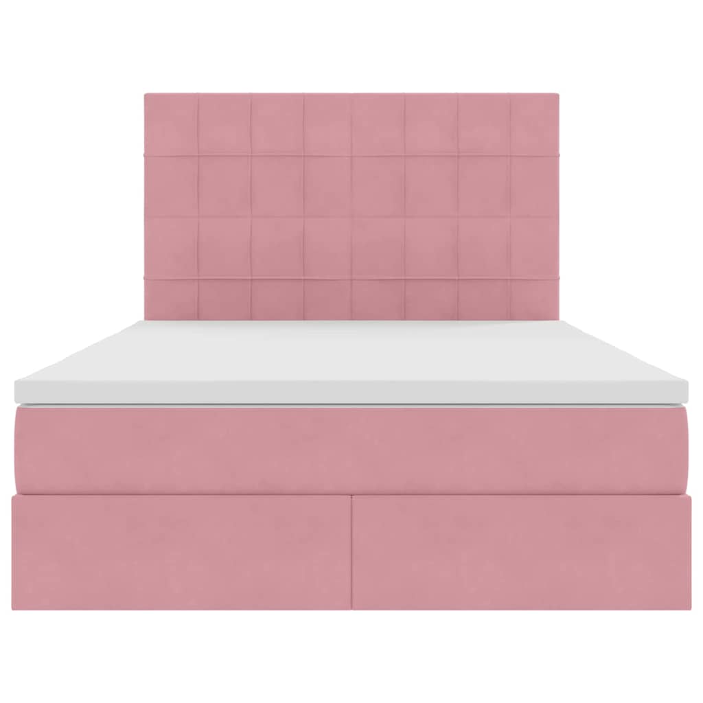 Storage Bed with Mattress Pink 140 X 200 Cm Velvet