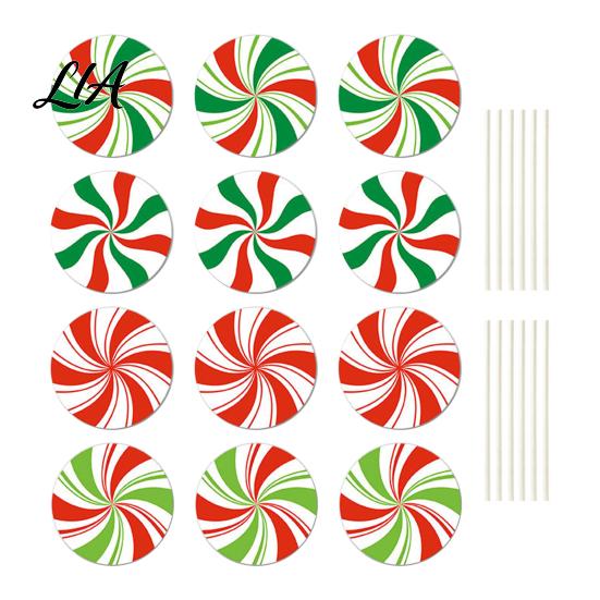 Outdoor Holiday Lawn Decorations 12Pcs Christmas Candy Yard Stakes, Hollow Board Garden Decor with Metal Spikes, Tree Ground Inserts Red White