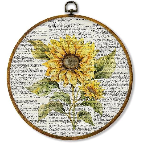 Hiuwevt Mystical Star Sky Lunar Floral Round Wall Art Decor, Dark Cottagecore Crescent Moon Hanging Canvas Prints Artwork Framed, Rustic Wildflower Color11