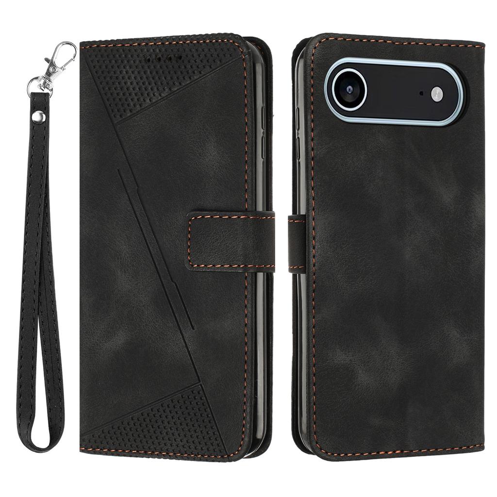 For iPhone 17 Air Leather Case Imprinted Triangle Phone Cover with Hand Strap