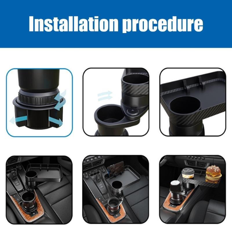 360 Degree Rotating Car Cup Holder Tray With Storage Space Food Table For Snacks And Drinks Universal Multifunction