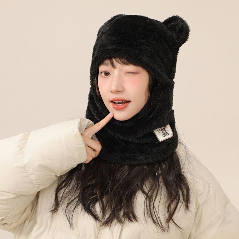 

Зимний теплый набор шапка и шарф, утолщенные шапки-ушанки, милая манишка, для активного отдыха, велоспорта, катания на лыжах чёрный