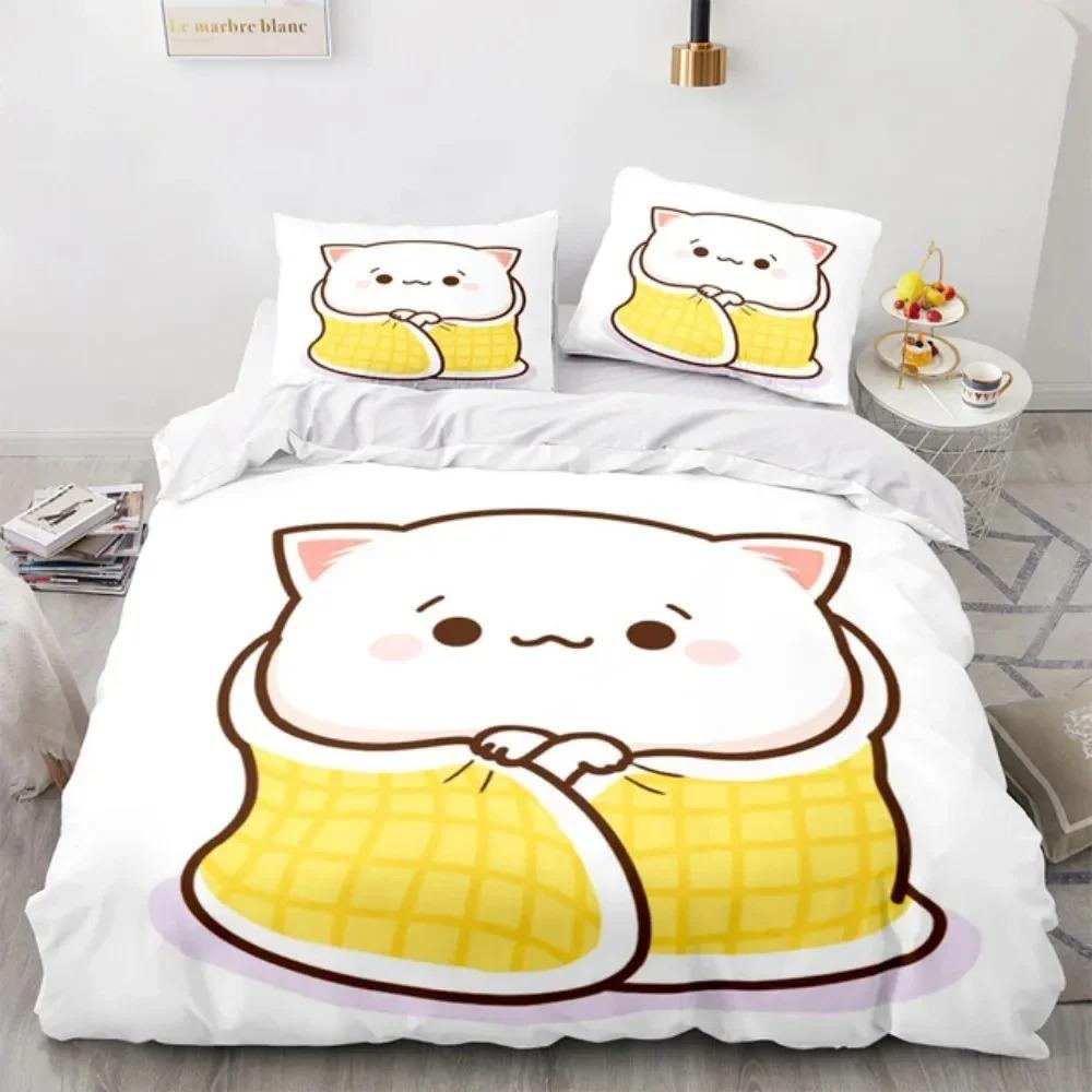 Comforter Cartoon Lovely Peach Cat Bedding Set 3D Printed Suitable For Bedroom Kids Home Textile