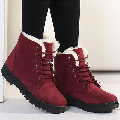 Women's Boots Lace-up Ankle Boots For Women Low Heels Winter Boots Rubber Snow Botas Mujer  Warm Fur Winter Shoes Woman