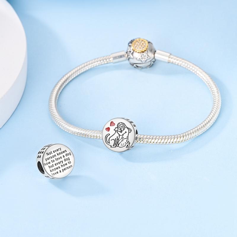 Charms Original Copper Heart Girl Hugging Dog Beads Fit Bracelet Women Jewelry Diy Fine Gift Accessory