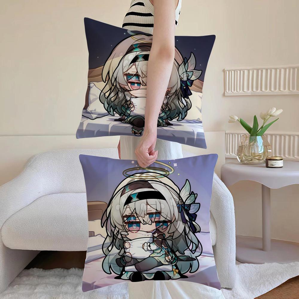 F-Firefly H-Honkai Star Rail Pillow Case Anti-dustmite Pillowcase Invisible zipper silky short plush Sofa cushion cover