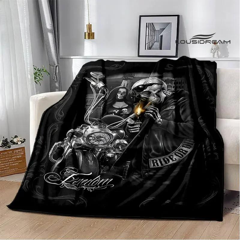 Retro Totenkopf Motorrad bedruckte Decken Picknickdecke Flansch Warme Decke Haus Reise Decken Bettwäsche Geburtstagsgeschenk