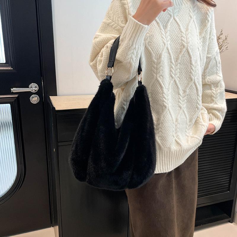 Yogodlns Handbag Faux Plush Bag Temperament Armpit Women's Hobo Bag Large Capacity Shoulder Bag Winter New Design Handbags