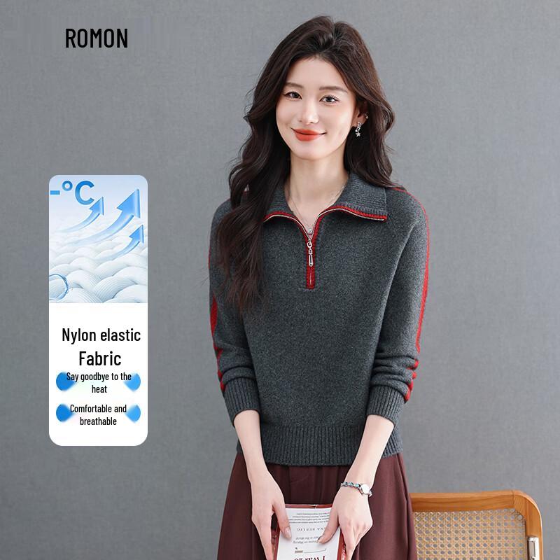 Romon Women s Color-Block Half-Zip Sweatshirt L