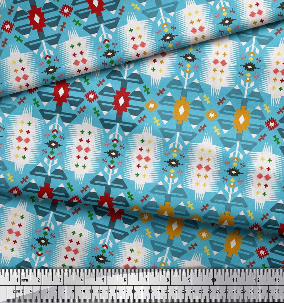 Soimoi Japonská krepová saténová látka Geometrický jihozápadní potisk Šicí látka metr 42 palců