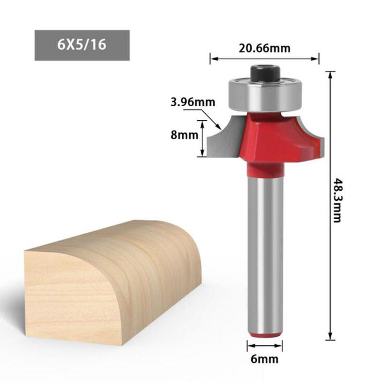 Eck-Rundfräser mit 1/4- und 6-mm-Schaft und Lagerfräser für Holzarbeiten, Wolframkarbid
