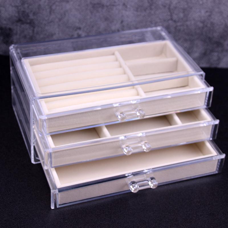 High-end Velvet Fabric Jewelry Storage Box Three-layer Multi-functional Dust-proof Drawer Storage Box Jewelry Storage Prop