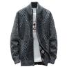 Gestrickte Langarm Herren Strickjacke Herbst Winter Geometrisches Muster Stehkragen Pullover Mantel Oberbekleidung