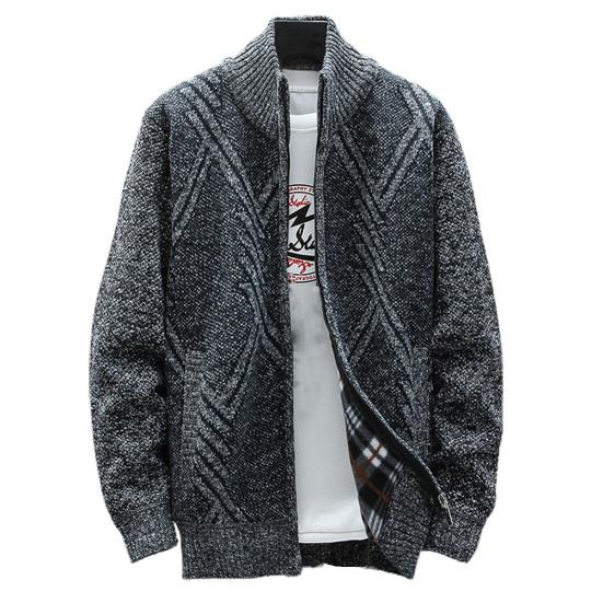 Gestrickte Langarm Herren Strickjacke Herbst Winter Geometrisches Muster Stehkragen Pullover Mantel Oberbekleidung