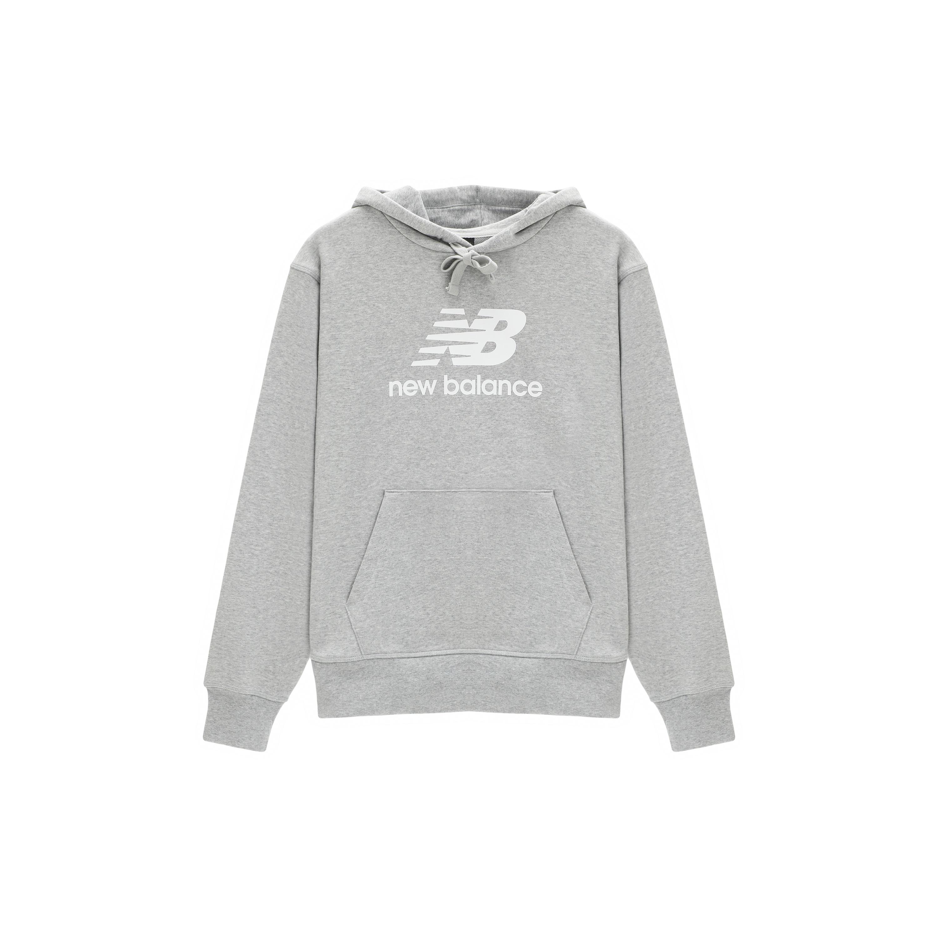 New Balance Stacked Logo French Terry Hoodie Asia Sizing  Athletic Grey  Men s AMT31537-AG L