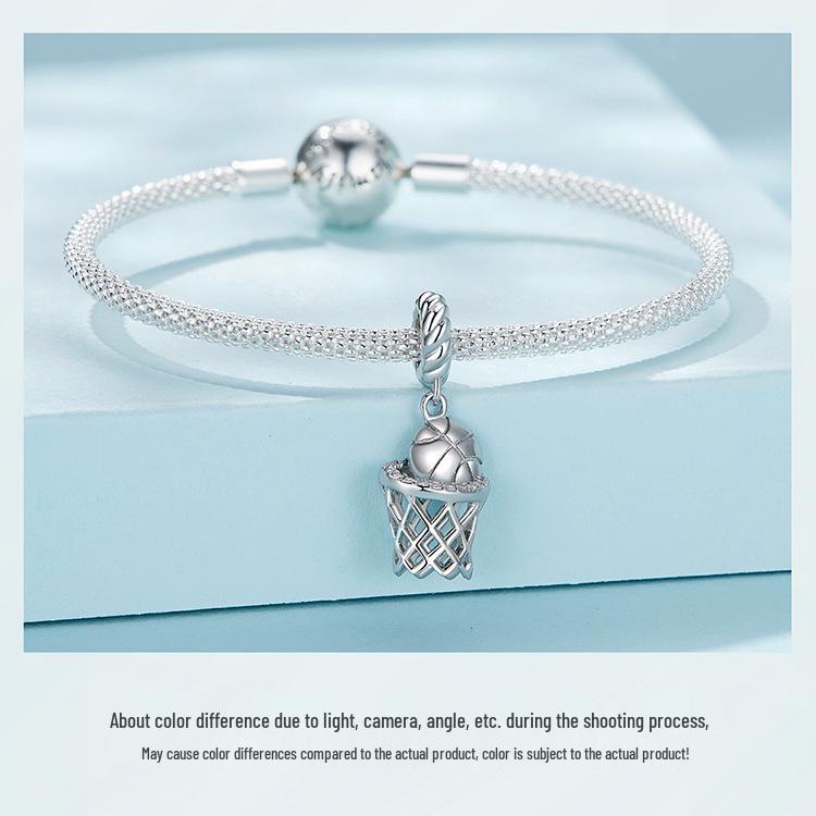 Yinziyun S925 Silber Platin-plattiert 3D Basketball Anhänger für DIY Armbänder