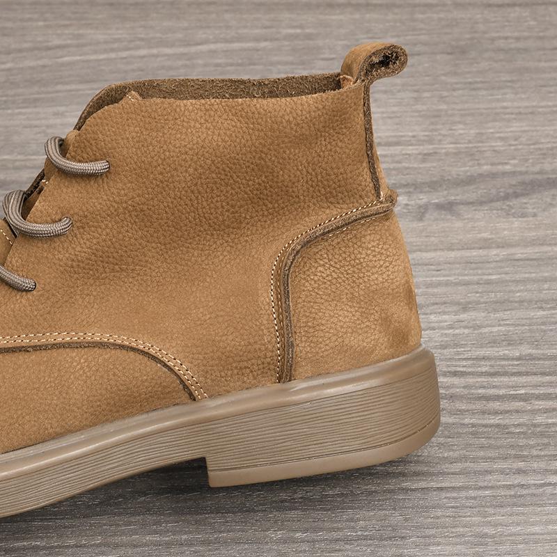 Autumn Men's Wide-Toe Casual Leather Martin Boots - Retro Lace-Up Mid-Top Cotton Shoes
