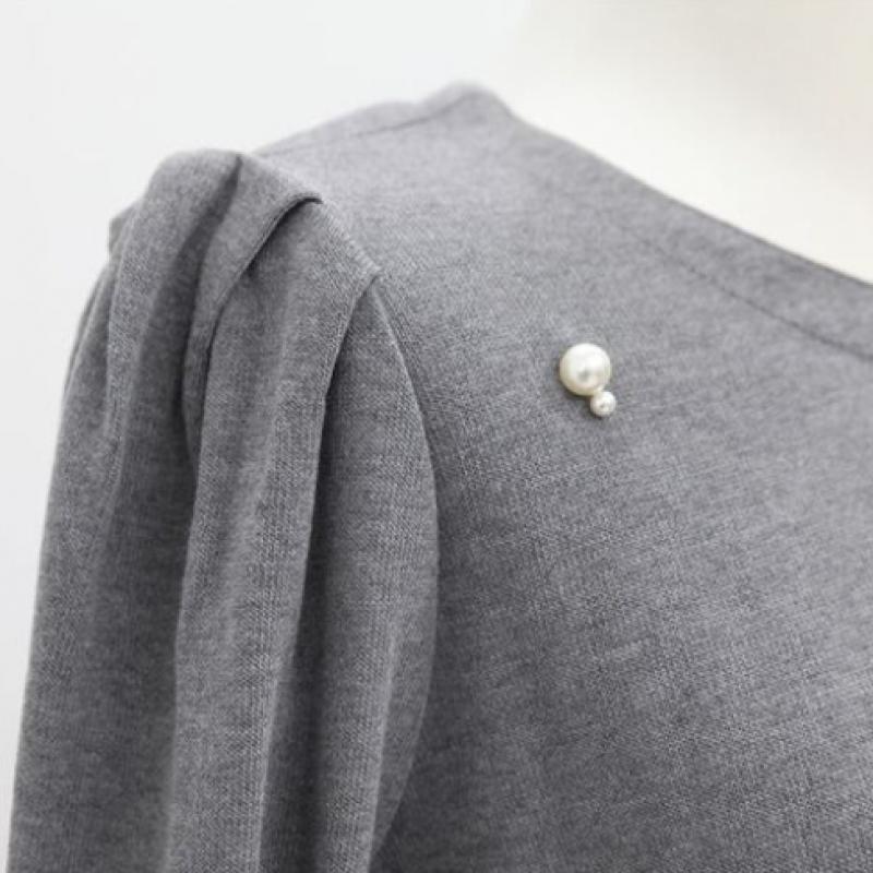 Shiz Madam Women S Round Knit Pearl Detail Balloon Sleeve Top T57207