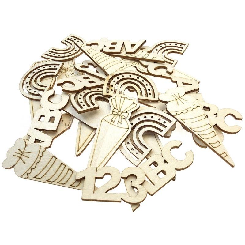 

50pcs Back to School Confetti Wood Confetti Unfinished Blank Bisque Letters Number Wooden Mixed Shaped Small Table Desk Scatter 30MM-65MM