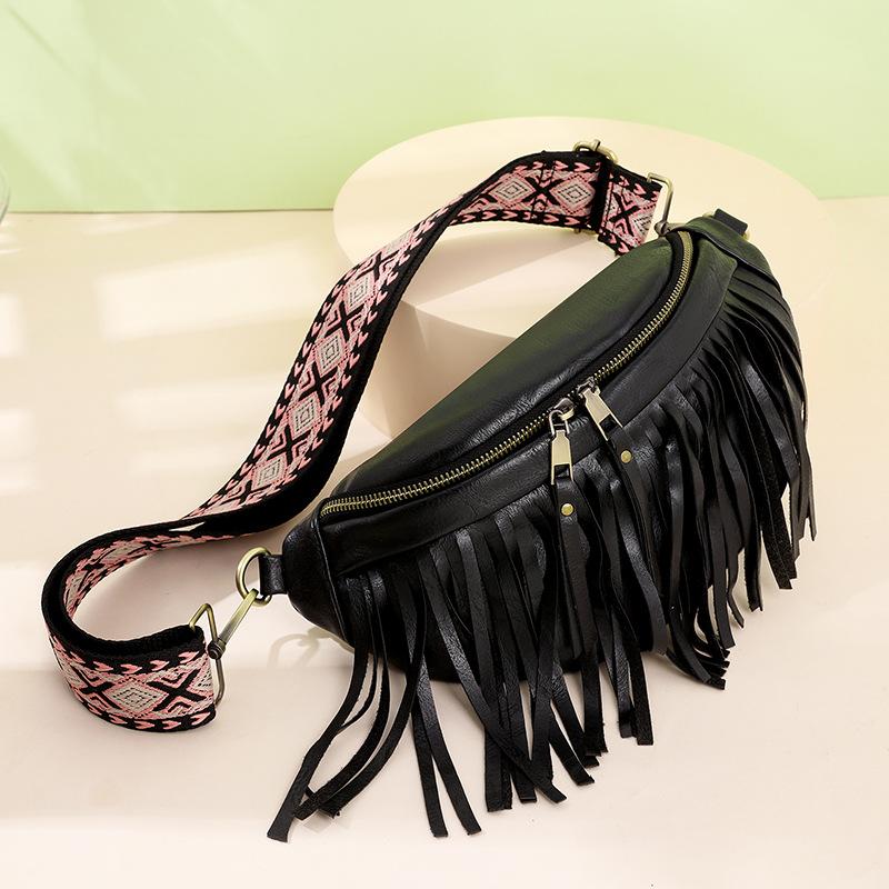 Summer European and American Retro Fringed Pleated Chest Bag for Girls, Small Bags