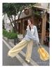 2025 Women's Yellow Jacquard Straight-Leg High-Waisted Slimming Summer Pants