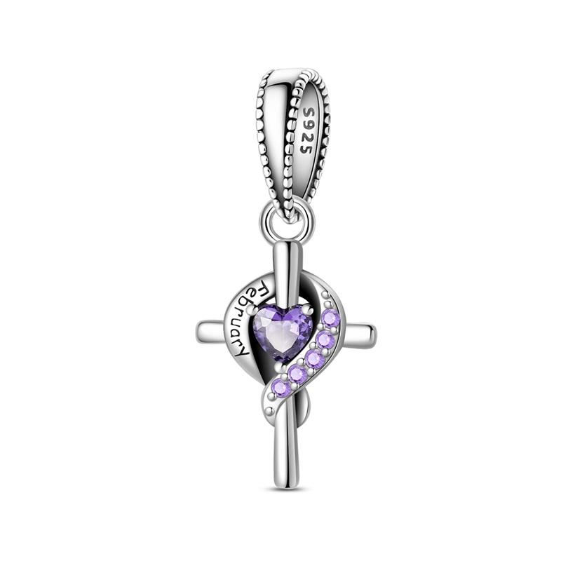 Copper Cross Birthday Stone Silicon Stop Charms Bead Dolphin Horseshoe Pendant For Original Bracelet Women Jewelry
